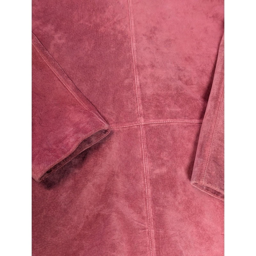 Jessica Holbrook Red Suede Barn Jacket Large Washable Leather Utility Coat 90s - Picture 15 of 16